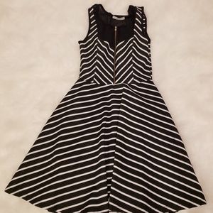 Striped Cocktail Mesh Zip Up Dress